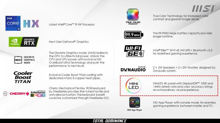 微星官宣新款泰坦 GT77 旗舰游戏本,全球首发 4K/144Hz Mini LED 屏